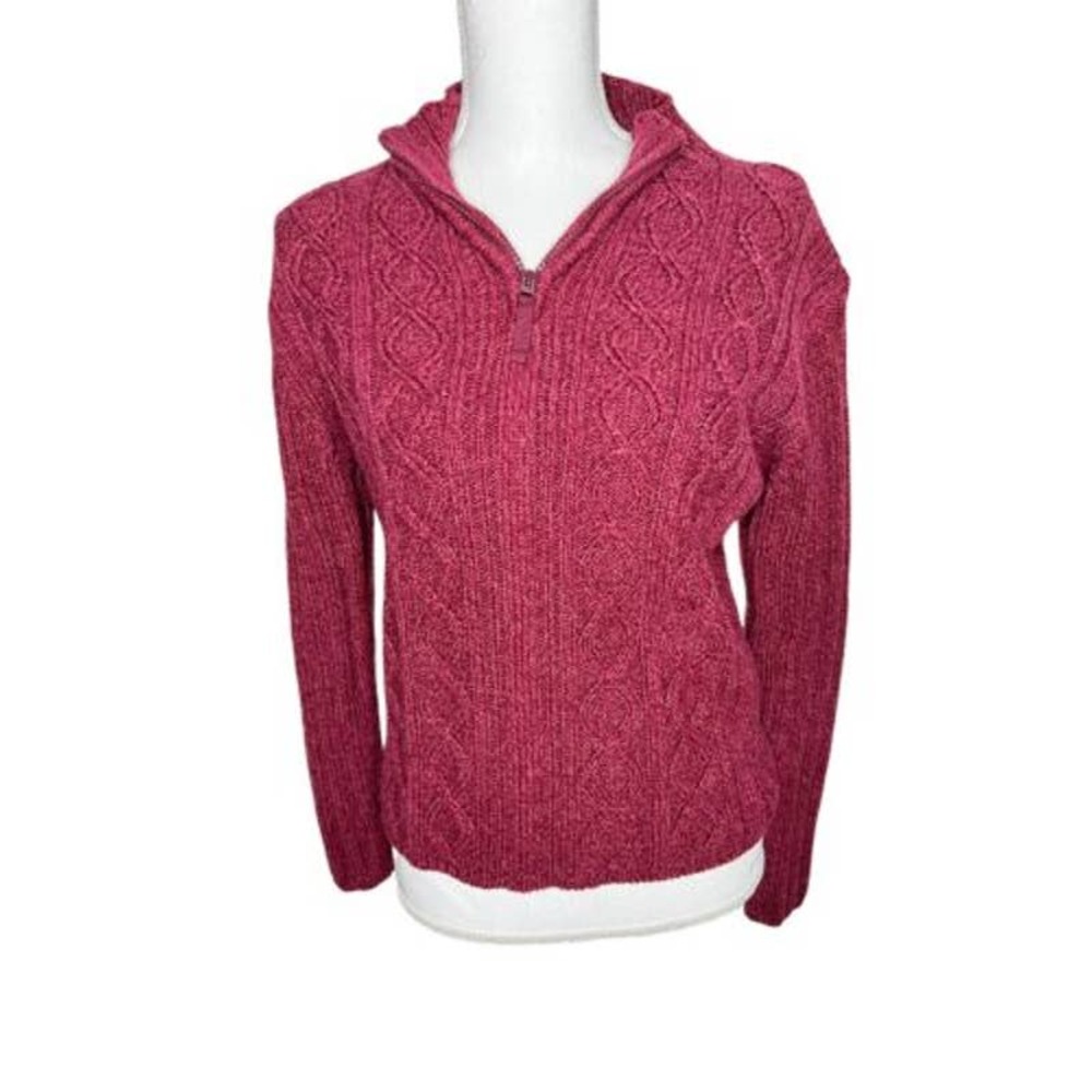 CABELA'S Women's Maroon Cable Knit Sweater Pull Over Size Medium 1/4 Zip